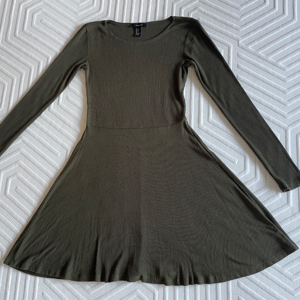 Forever 21, Forest green long sleeved ribbed mini dress, Size small